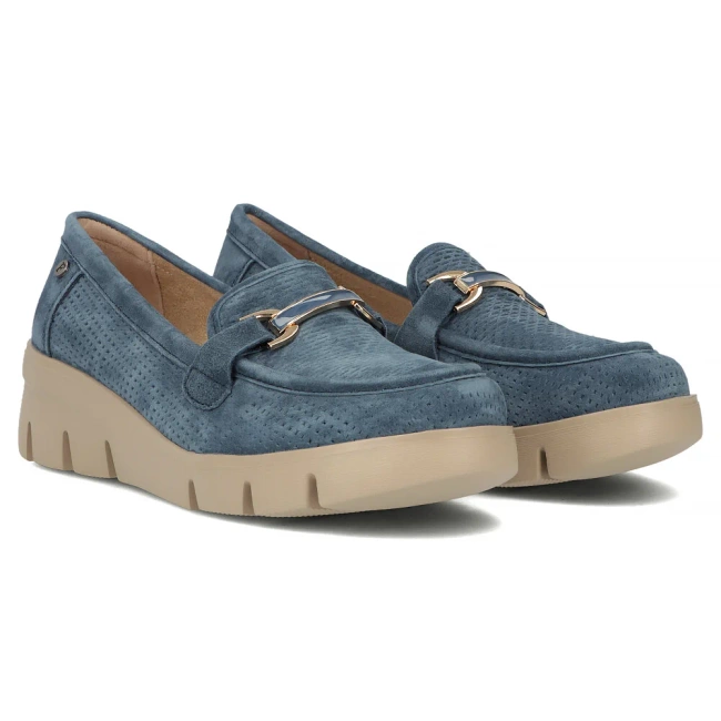 Skórzane półbuty na platformie Filippo DP7002/25 BL niebieskie