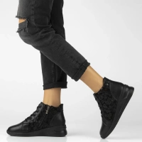 Skórzane botki na koturnie Filippo DBT7280/25 BK czarne