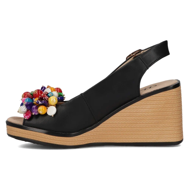 Skórzane sandały na koturnie Filippo DS6021/25 BK czarne