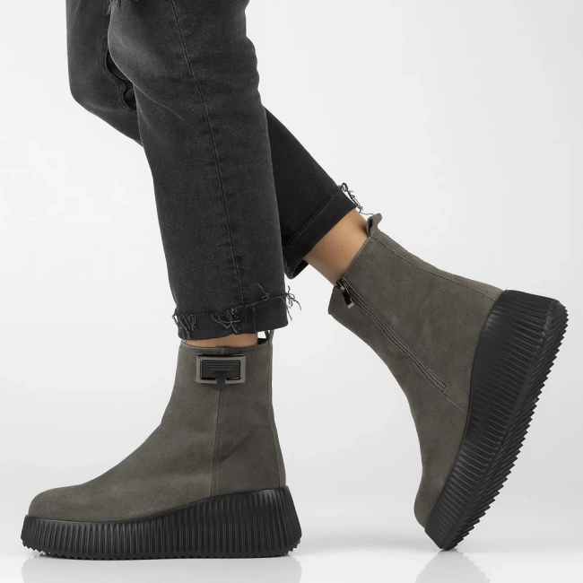 Skórzane botki na platformie Filippo DBT6392/25 GR szare