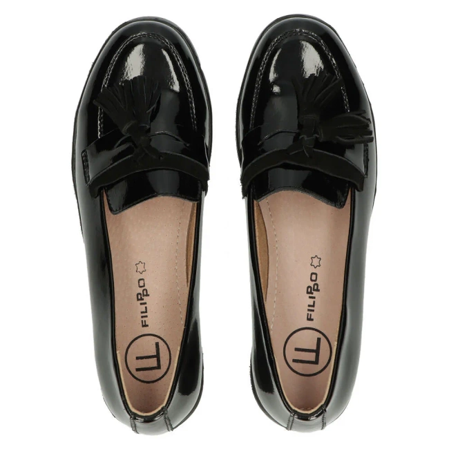 Skórzane półbuty na koturnie Filippo DP3162/24 BK L czarne
