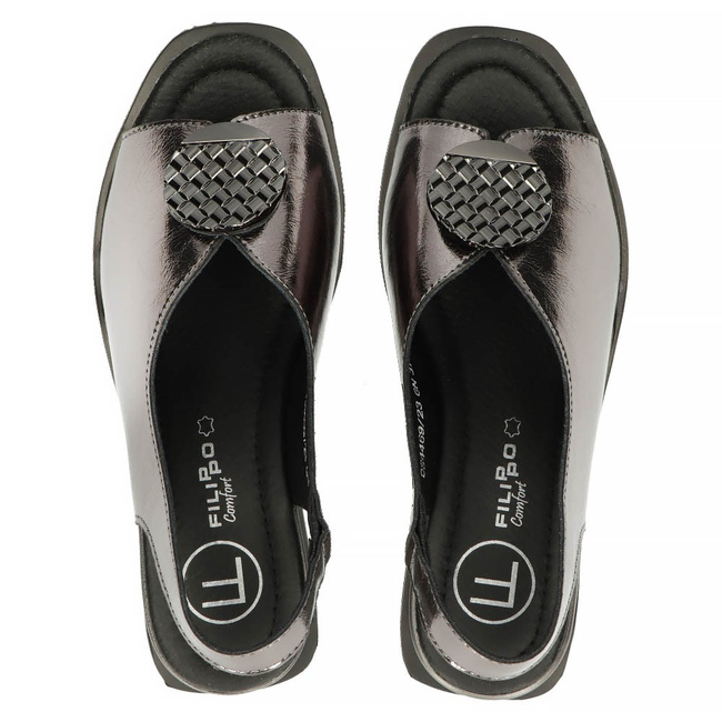 Skórzane sandały na koturnie Filippo DS4469/23 GN gunmetal
