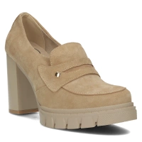 Skórzane półbuty na obcasie Filippo DP4671/24 BE beżowe