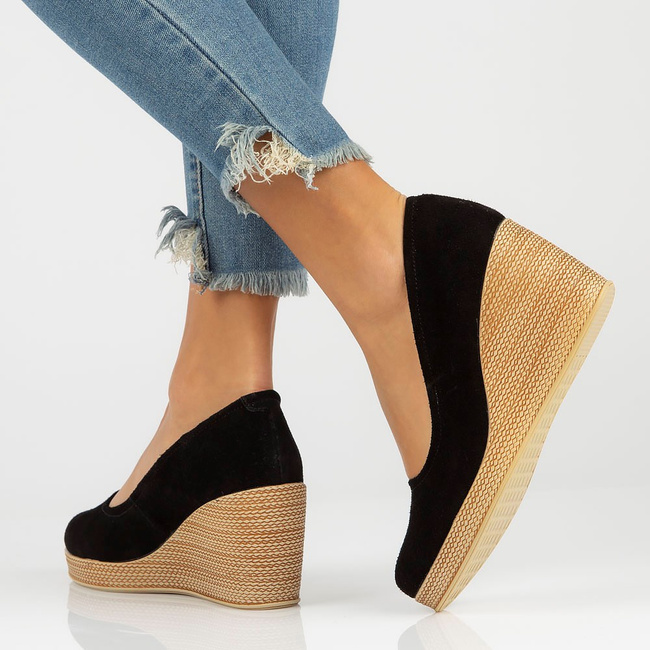 Skórzane półbuty na koturnie Filippo DP3521/23 BK SU czarne