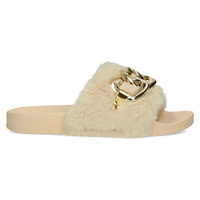 Flip flops with fur gold chain QT300 beige