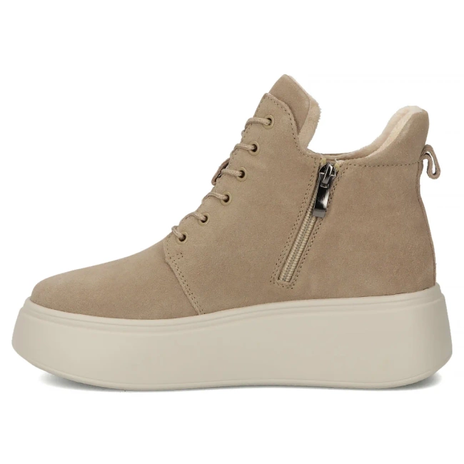 Skórzane botki na platformie Filippo DBT7272/25 BE beżowe