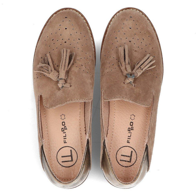 Skórzane mokasyny Filippo DP2332/21 BE beżowe