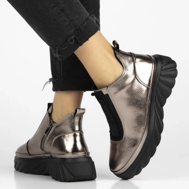 Skórzane botki na platformie Filippo DBT7426/25 GN gun metal