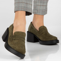 Skórzane półbuty na obcasie Filippo DP4685/23 KH khaki