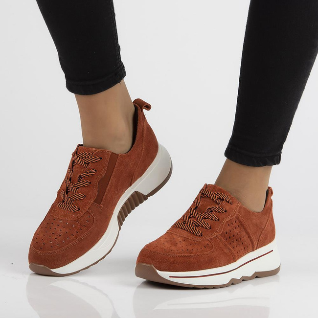Skórzane sneakersy DP3171/21 BR brązowe