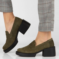 Skórzane półbuty na obcasie Filippo DP4685/23 KH khaki