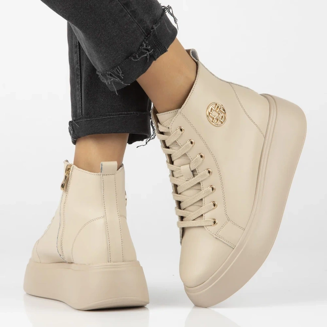 Skórzane botki na platformie Filippo DBT6338/25 BE beżowe