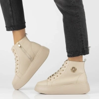 Skórzane botki na platformie Filippo DBT6338/25 BE beżowe