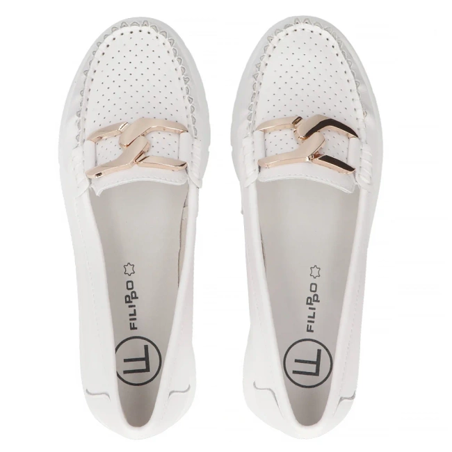 Skórzane mokasyny Filippo DP6827/25 WH białe