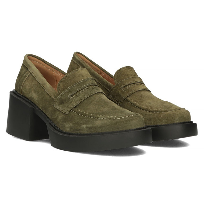 Skórzane półbuty na obcasie Filippo DP4685/23 KH khaki