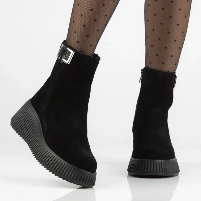 Skórzane botki na platformie Filippo DBT6392/25 BK czarne