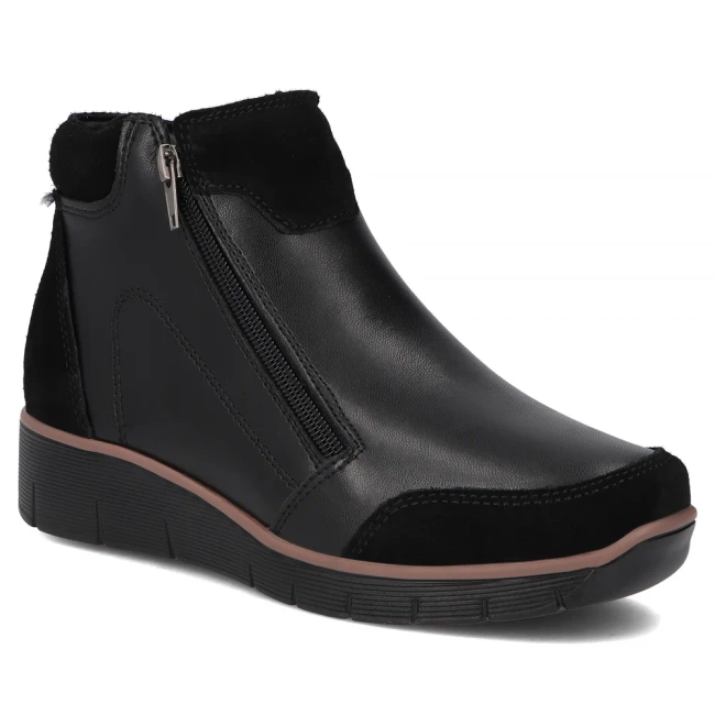 Skórzane botki na koturnie Filippo DBT3950/25 BK czarne