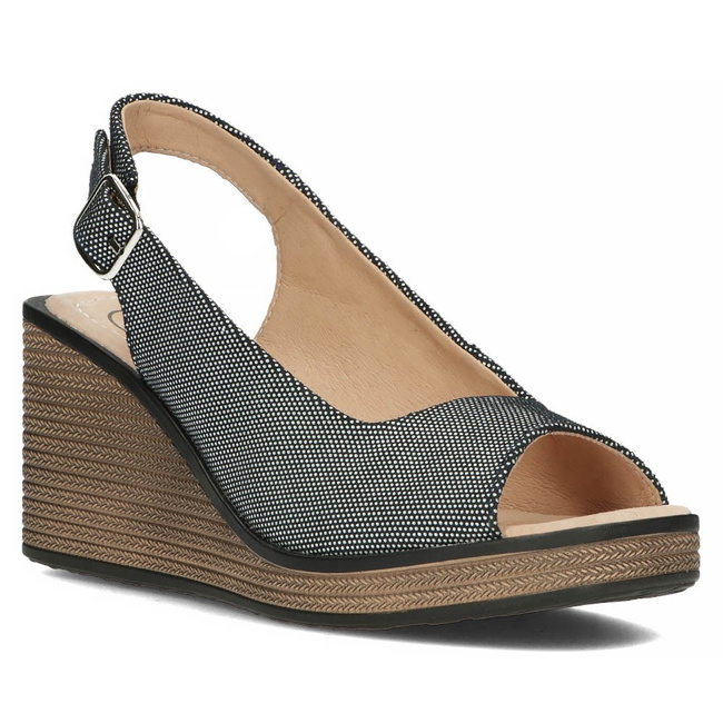 Skórzane sandały na koturnie Filippo DS4508/23 BK WH czarne