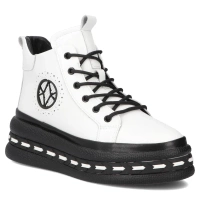 Skórzane botki na platformie Filippo DBT7120/25 WH białe