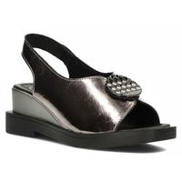 Skórzane sandały na koturnie Filippo DS4469/23 GN gunmetal