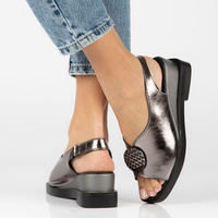 Skórzane sandały na koturnie Filippo DS4469/23 GN gunmetal