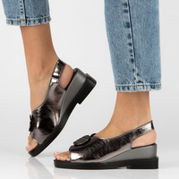 Skórzane sandały na koturnie Filippo DS4469/23 GN gunmetal