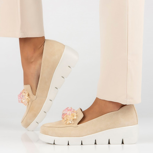 Skórzane półbuty na koturnie Filippo DP4545/23 BE beżowe