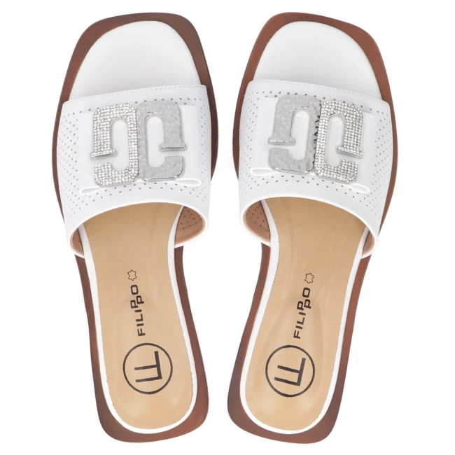 Skórzane klapki Filippo DK6985/25 WH białe