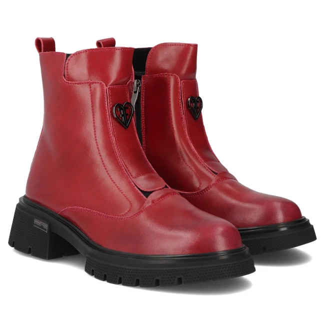 Skórzane botki na obcasie Filippo DBT7148/25 RD czerwone