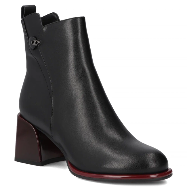 Skórzane botki na obcasie Filippo DBT7363/25 BK RD czarne