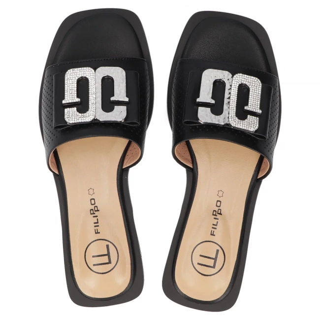 Skórzane klapki Filippo DK6985/25 BK czarne