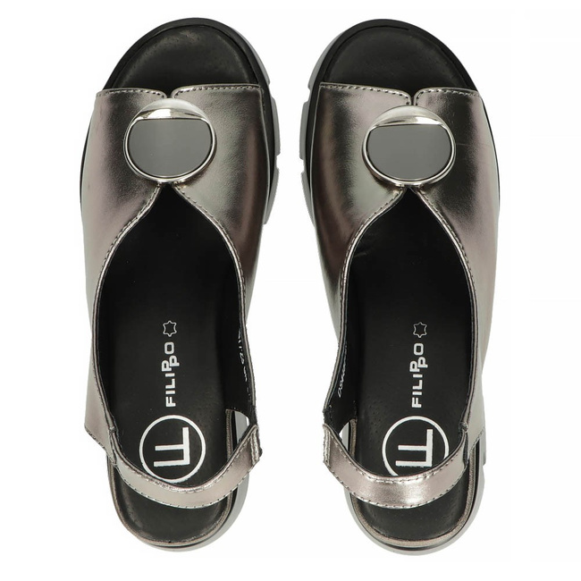 Skórzane sandały na koturnie Filippo DS4457/23 GN gunmetal